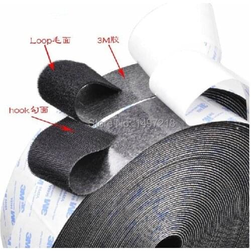 2.5cm x 10m 2 Rolls 3M Self-adhesive cable tie nylon strap Power Wire Magic Tape Sticks Hook Loop Tape Free Shipping