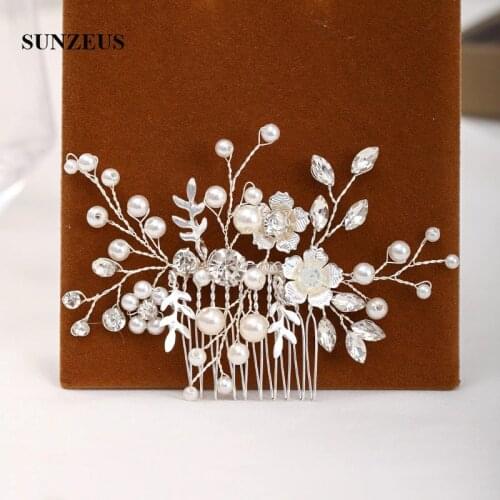 Handmade Silver Bridal Comb With Pearls Party Headpieces Wedding Head Decorations SQ486