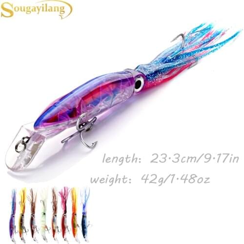 Sougayilang 1pcs Hard Fishing Lure Fish Bait 41g 8Color Squid Steel Hook Octopus Crank for Artificial Tuna Sea Allure Tool