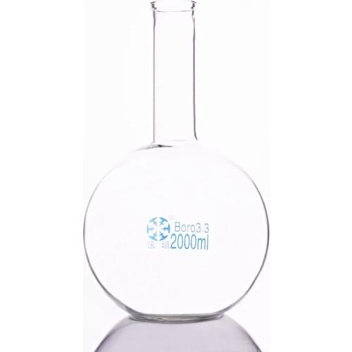 Boiling flask flat bottom long narrow neck,Capacity 2000ml,The O.D. of the neck is about 40mm,Long neck flask with normal mouth
