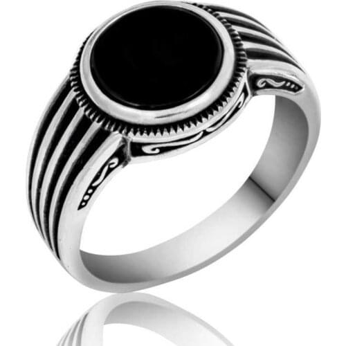 Tevuli 925 Sterling Silver Black Stone Striped Men 'S Ring