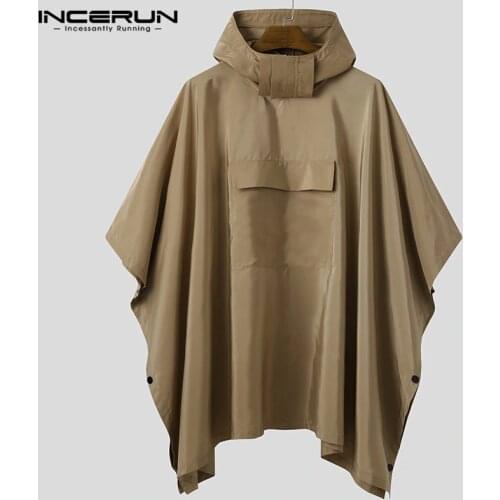 INCERUN Men Solid Color Poncho Sweatshirts Quick Dry Hooded Loose Pockets Fashion Casual Outdoor Cloak Mens Irregular Hoodies