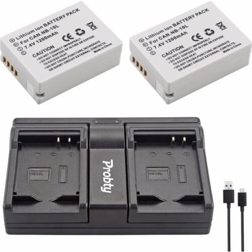 PROBTY 2Pcs NB-10L NB 10L NB10L Battery + USB Dual Charger for Canon G1X G15 G16 SX40HS SX50HS SX60HS SX40 SX50 SX60 Camera