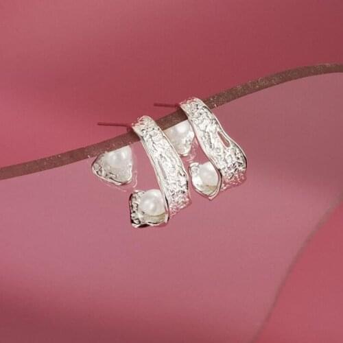 New Pearl Stud Earrings For Women Trendy Party Jewelry Silver Color Irregular Earring Vintage Ear Accessories Girl Gifts