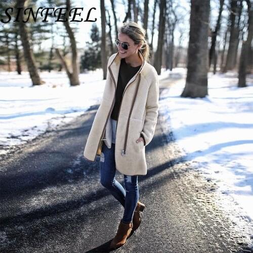 SINFEEL New Fashion Thick Wool Blend Coat Women Long Sleeve Turtle Neck Outwear Jacket Casual Autumn Winter Elegant Overcoat