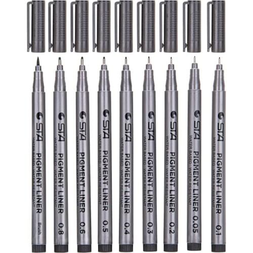 1-Piece Pigment Liner Pigma Micron Ink Marker Pen 0.05 0.1 0.2 0.3 0.4 0.5 0.6 0.8 Different Tip Black Fineliner Sketching Pens