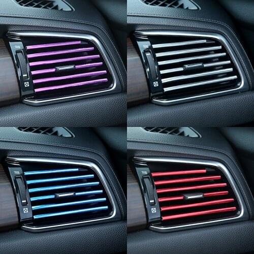 10pcs 20cm Car Styling Mouldings Air Outlet Trim Strip Auto Air Vent Grilles Rim Trim Cars Decoration Strips Chrome Accessories