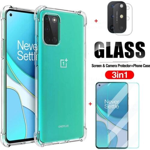3in1 Transparent TPU Silicone Case For oneplus 8t Tempered Glass one plus 8 t 8t t8 oneplus8t smartphone Camera Protection Film