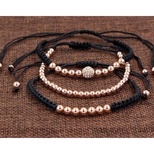 4mm 3PCS/Lot yur3 gold silver Copper cz zircon cubic zirconia elastic ball bead Punk Macrame Charm Buddha Yoga Bracelet Bangles