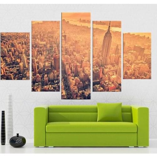 5 Piece Wall Art Canvas Painting Landscape Looking at The City Under Sunset Fromsky Poster Modern Bedroom Modular Picture
