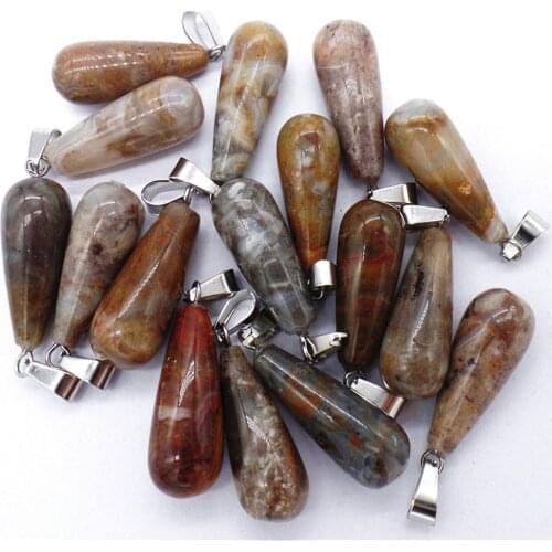 50Pcs 25x10mm Wholesale Natural Brown Crazy Lace Agate Teardrop Pendant Bead DIY Earrings Handmade Jewelry Accessories S674
