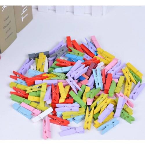 50 PCS Natural Mini Colored Spring Wood Clips Clothes Photo Paper Peg Pin Clothespin Craft Clips Party School Decoration