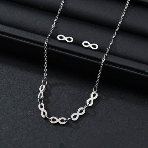 African Jewelry Sets for Women Charm Stainless Steel Figure 8 Pendant Necklace Statement Earrings Wedding Party Jewellery
