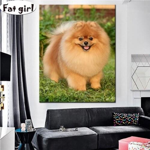 Full Square round Pomeranian dog Diamond painting mosaic crystal painting diy diamond embroidery animal Cross stitch rhinestone