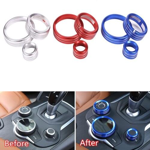 3Pc/set Aluminum Car Console Multimedia Button Switch Ring Trim For Alfa Romeo Giulia 2017 Interior Accessories styling