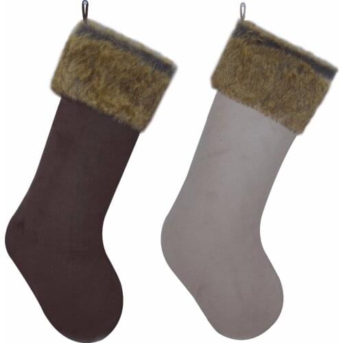 Free Shipping Hot Sale Faux Fur cuff with Suede Body Christmas Stocking Christmas tree decoration P2540-5/P2540-6