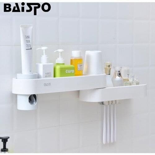 BAISPO Free Perforated Seamless Storage Rack Rotatable Storage Rack With Toothbrush Holder Wall-mounted Home Decoration Shelf