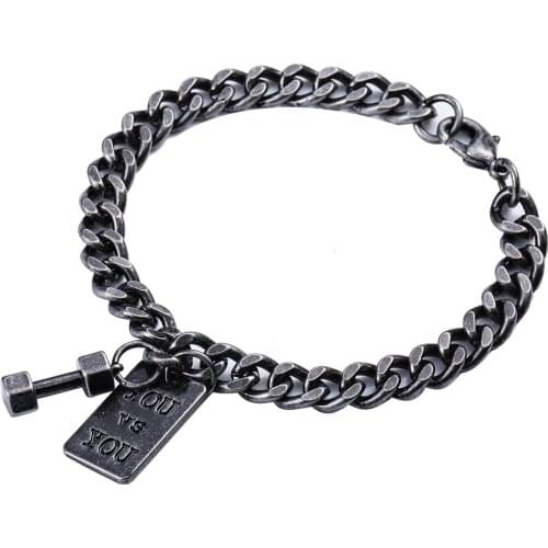 Stainless Steel 7mm 20cm Miami Cuban Chain Link Bangle Women Men Letter Me You Dog dumbbell Charm Bracelets