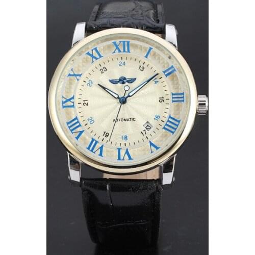 WINNER Brand Water Proof Watches Men Luminous Auto CalendarStainless Steel Case Clock Classic Casual Leather Strap Wristwatch