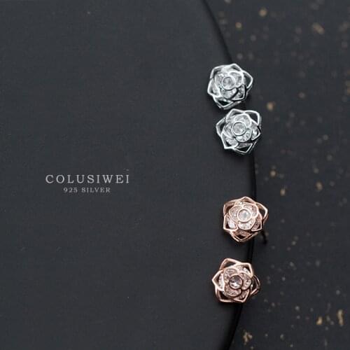 Colusiwei Authentic 925 Sterling Silver Luminous Romantic Rose Flower Stud Earrings for Women Sterling Silver Jewelry Girl Gifts