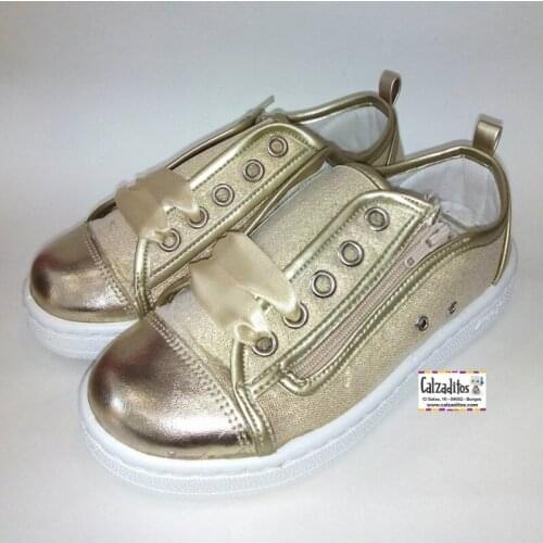 Zapy for kids canvas shoes with metallic toe and satin ties