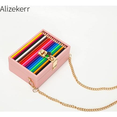 Designer Color Pencil Box Crossbody Bag Women 2021 New Creative Novelty Square Chain Purses And Handbags Top Quality Personality