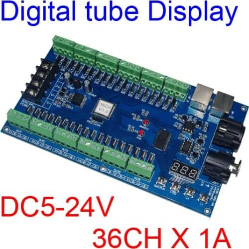 DMX-36CH DMX512 dimmer Controller,Driver,36CH(36 channels) DMX decoder 13 groups RGB ,each channel MAX3A for LED strip light