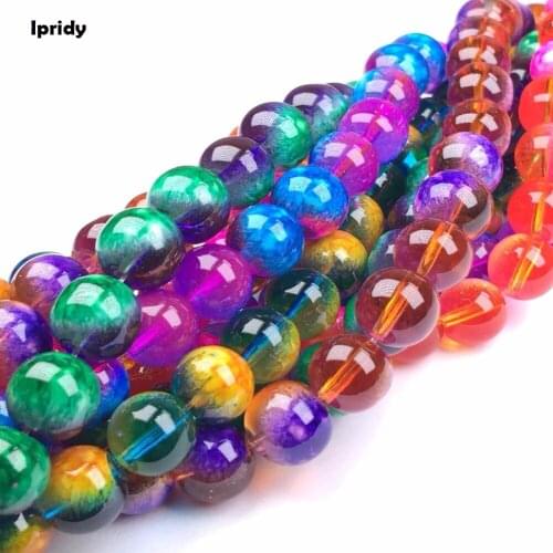 Ipridy Translucent Explosive Mixed Spray Painted Round Glass Bead Strands, 6mm 8mm 10mm 12mm Hole: 1.5mm 5 strands/lot