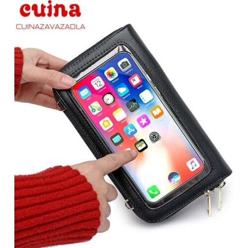 Rfid Touchable Phone Pocket Women Shoulder Bags Pu Leather Ladies Small Crossbody Bags Female Clutch Transparent Wrist Wallet