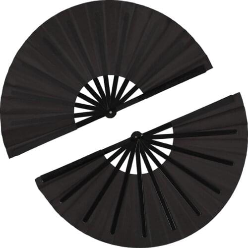 HOT 2 Pieces Large Folding Fan Nylon Cloth Handheld Folding Fan Chinese Kung Fu Tai Chi Fan Black Decoration Fold Hand Fan For P