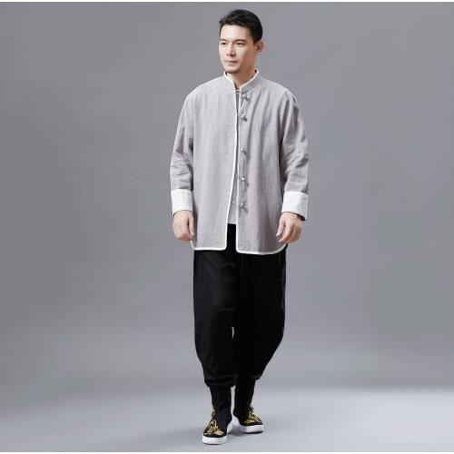 Men Yoga Tai Chi Kungfu Shirt Quickly Dry Linen Loose Long Sleeve Jacket Sweatshirt Casual Martial Arts Exercise meditation Set