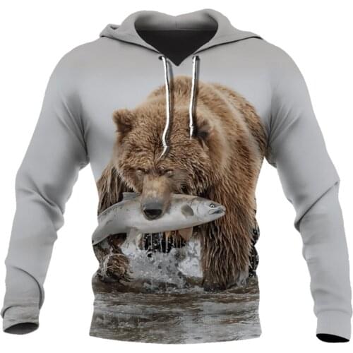 Bear fishing Funny 3D Print Hoodies for men/women Harajuku Fashion Hooded Sweatshirt Autumn Casual hoodie sudadera hombre DLL124