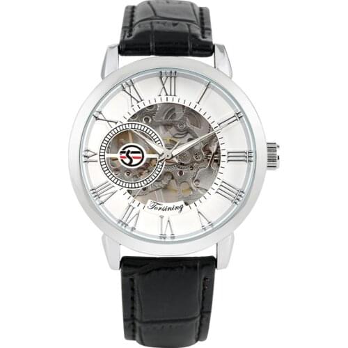 Mens Wristwatch Skeleton Mechanical Watches Luxury Hollow Out Hand-winding Leather Strap