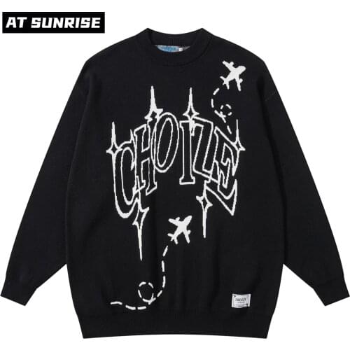 Mens Hip Hop Streetwear Harajuku Sweater Vintage Retro letter Anime Knitted Sweater 2021 Autumn Cotton Pullover black