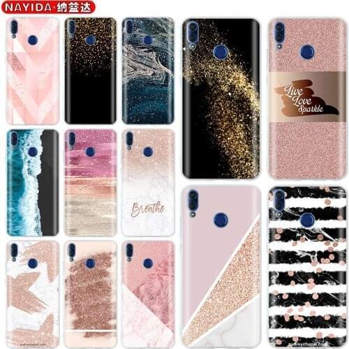 Soft Case for Huawei Honor 30 20 Pro 10 9 Lite 30s 10i 9a 8a 7a X10 8x Cover Gold Pink rose Glitter Dust love Marble