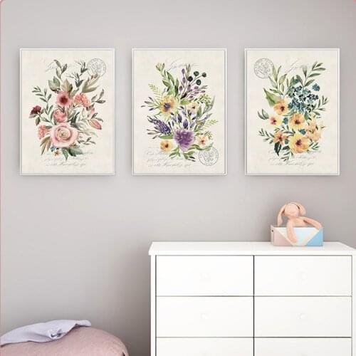 Flower Botanical Wall Art Canvas Painting Pink Floral Poster for Rustic Nordic Bedroom Living Room Dining Room Bathroom Decor