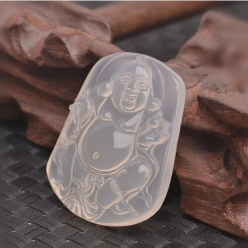 Natural white agate big belly Buddha pendant transparent ice chalcedony Maitreya Buddha ornaments pendant