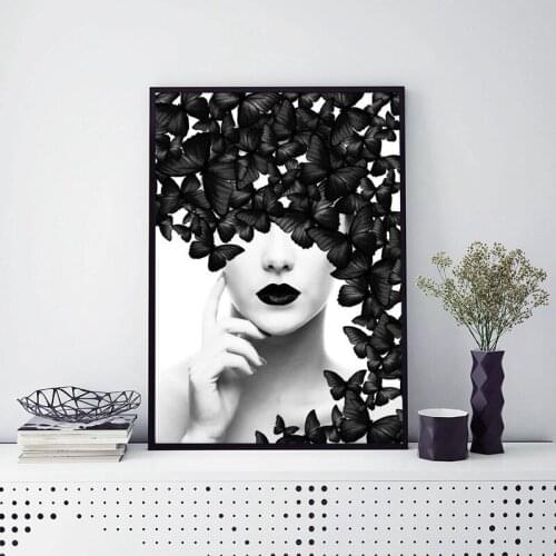 New Moderan wall art 5D DIY Diamond Painting Cross Stitch Black White Butterfly Woman Full round Diamond Embroidery Home Decor