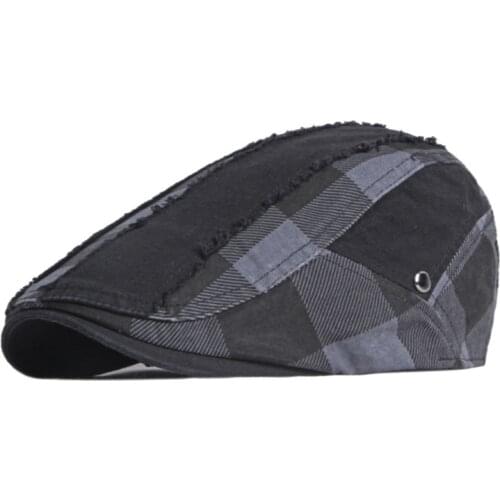 2021 New Beret Mens Peaked Hat British Retro Checkered Stitching Old Womens Hat Forward Hat