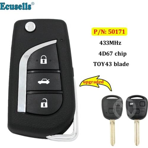 Upgraded Flip Remote Key Fob 433MHz 4D67 chip for Toyota Prado 120 RAV4 Kluger 50171 uncut TOY43