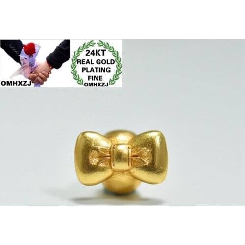 OMHXZJ Wholesale CA336 European Fashion Hot Woman Man Party Birthday Wedding Gift Bowtie DIY Accessories 24KT Gold Pendant Charm