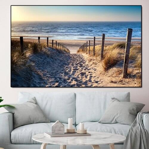 Modern Beach Abstract Canvas Painting Ocean Beach Sea Road Posters And Prints for Cuadros Living Room Wall Decoration No Frame