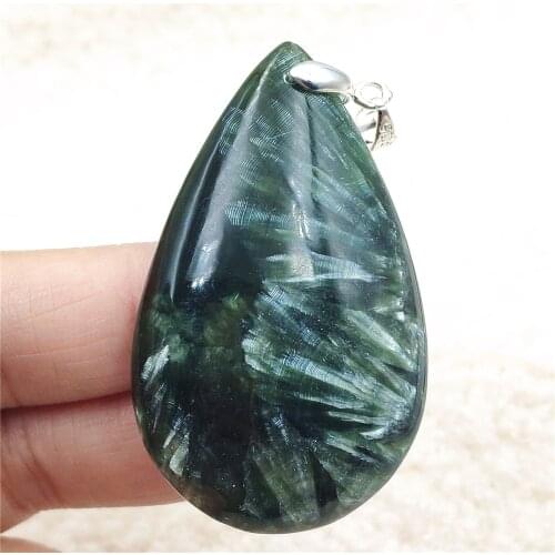 Genuine Natural Green Seraphinite Pendant Crystal Women Men Water Drop 51x31x7mm Crystal Seraphinite Necklace AAAAA