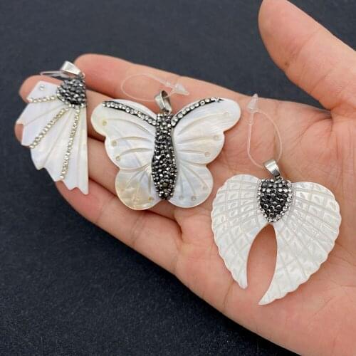 Natural Shell Pendant Butterfly Shape Freshwater Shell Diamond Pendant for DIY Necklace Jewelry Making Wholesale Designer Charm