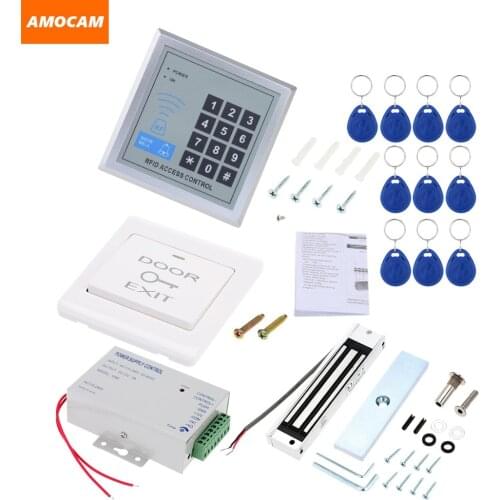 Full set RFID Door Access Control system Kit With Electric Magnetic lock Power Supply Door Entry keypad 10 Key Fobs EXIT Button