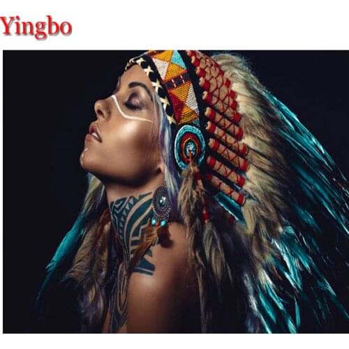 Tribal indian woman 5D Diamond Painting Full Square Round Diamond Embroidery Rhinestones Pictures Diamond Mosaic