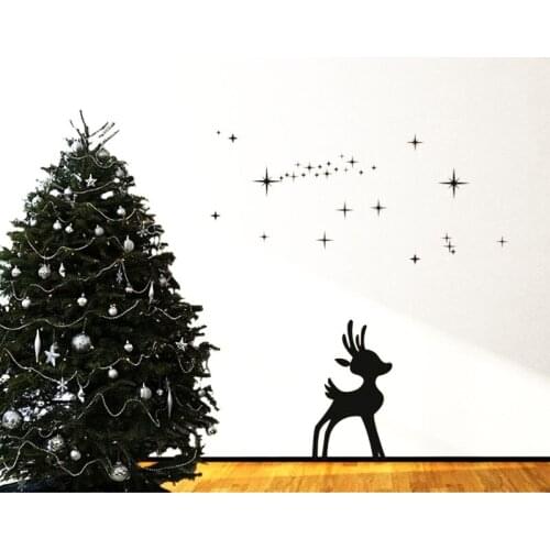 Christmas Wall Decals Cute Baby Reindeer With Stars Snowflakes Art Wall Sticker Vinyl Christmas Home Decorative Wall Mural F-18