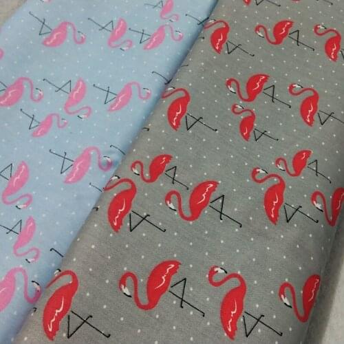 Pretty Blue & Grey Cute Flamingo Printed Cotton Fabric 50x160cm Bird Fabric Patchwork DIY Sewing Bedding Clothing Quilting