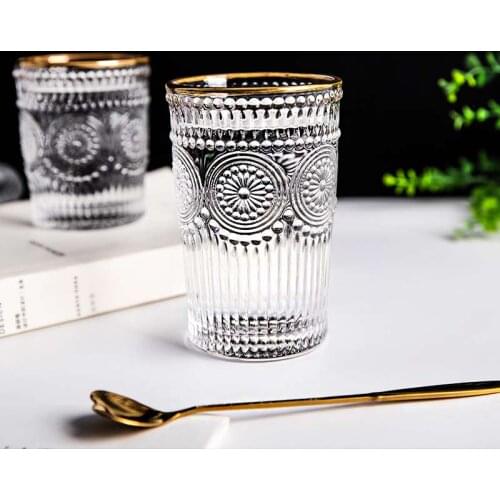 Vintage Phnom Penh Relief Glass Cups Sun Flower Home Coffee Cups Milk Juice Cup Drinking Glasses Bar Club Beer Glass 265/345ml