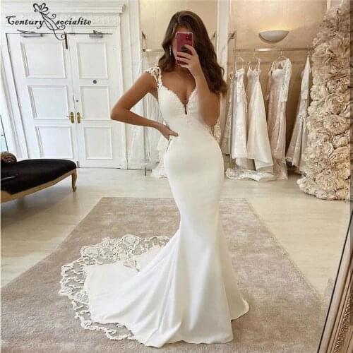Elegant Mermaid Wedding Dress 2020 Sexy Bride Dresses Backless Lace Appliques V-Neck Plus Size Bridal Gowns Vestido De Noiva